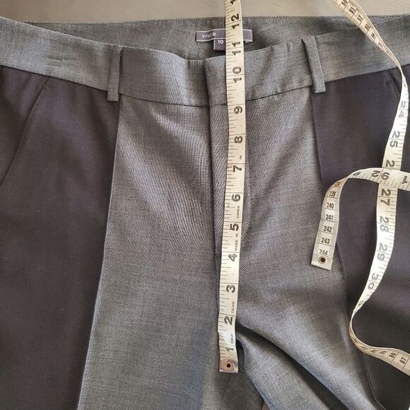 Vince Contrast Panel High Rise Tapered Leg Wool Trouser Pants Gray Black 10 - Picture 6 of 13